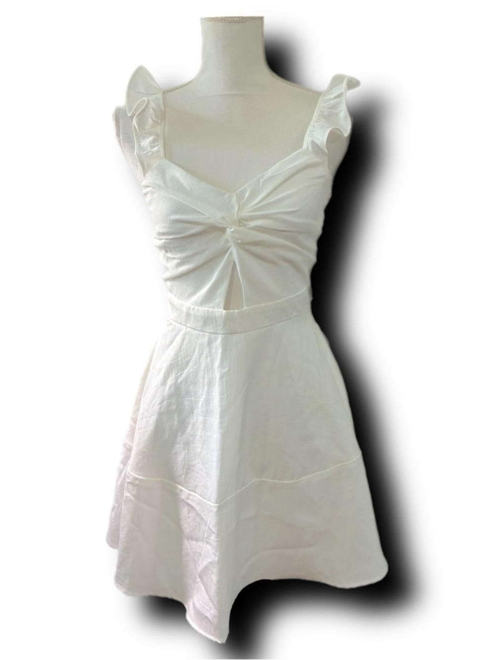 Trixxi White Ruffle Strap Twist-Front Mini Dress Cottagecore Coquette Girl Vibes